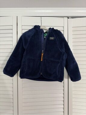 L.L. Bean Navy Plush Fleece Zip-Up Jacket Hi-Pile Fleece Jacket Sz 12-18 Months